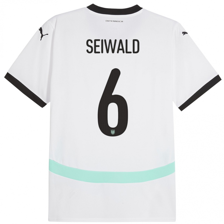 Kids Football Austria Nicolas Seiwald #6 White Away Jersey 24-26 T-Shirt Nz