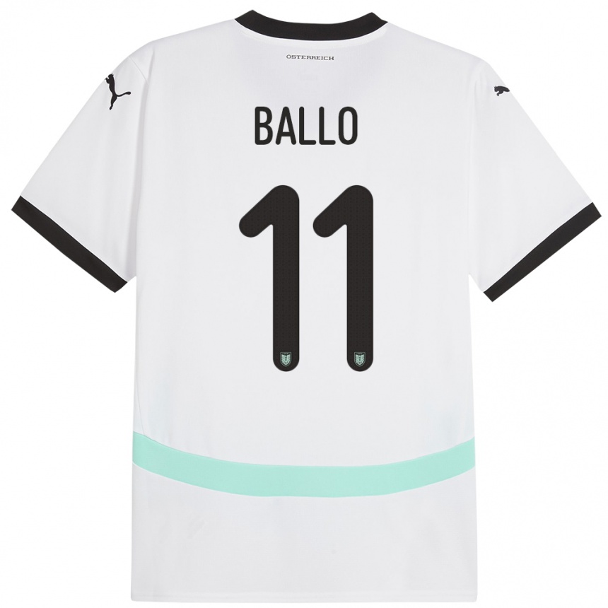 Kids Football Austria Thierno Ballo #11 White Away Jersey 24-26 T-Shirt Nz