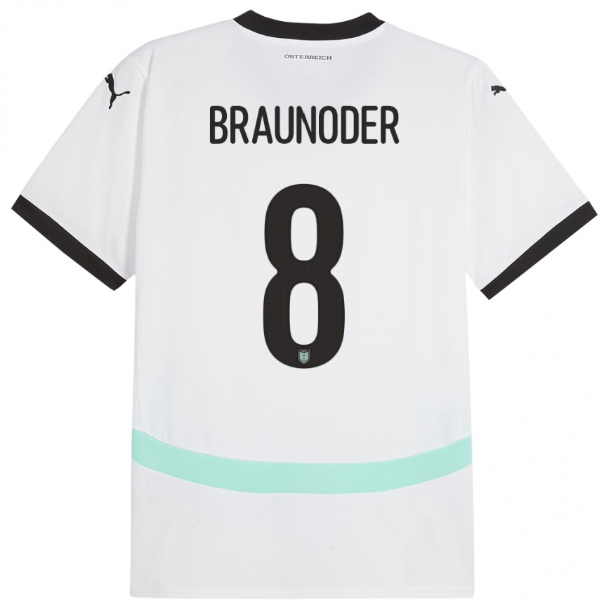 Kids Football Austria Matthias Braunöder #8 White Away Jersey 24-26 T-Shirt Nz