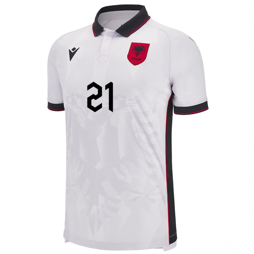 Kids Football Albania Dejvi Duro #21 White Away Jersey 24-26 T-Shirt Nz