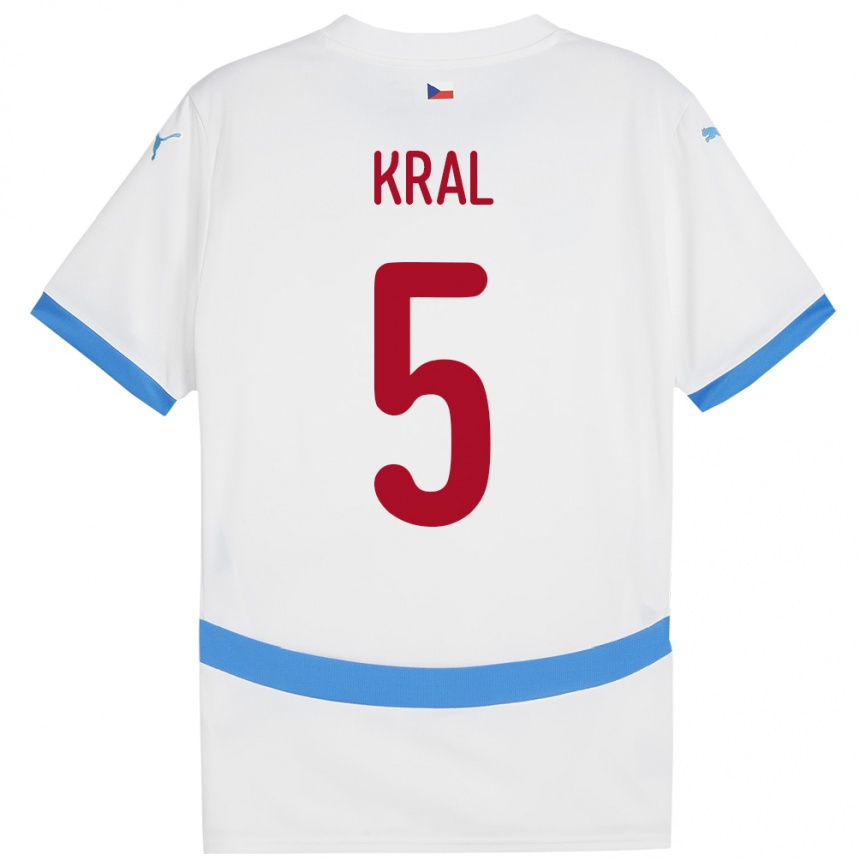 Kids Football Czech Republic Tomas Kral #5 White Away Jersey 24-26 T-Shirt Nz