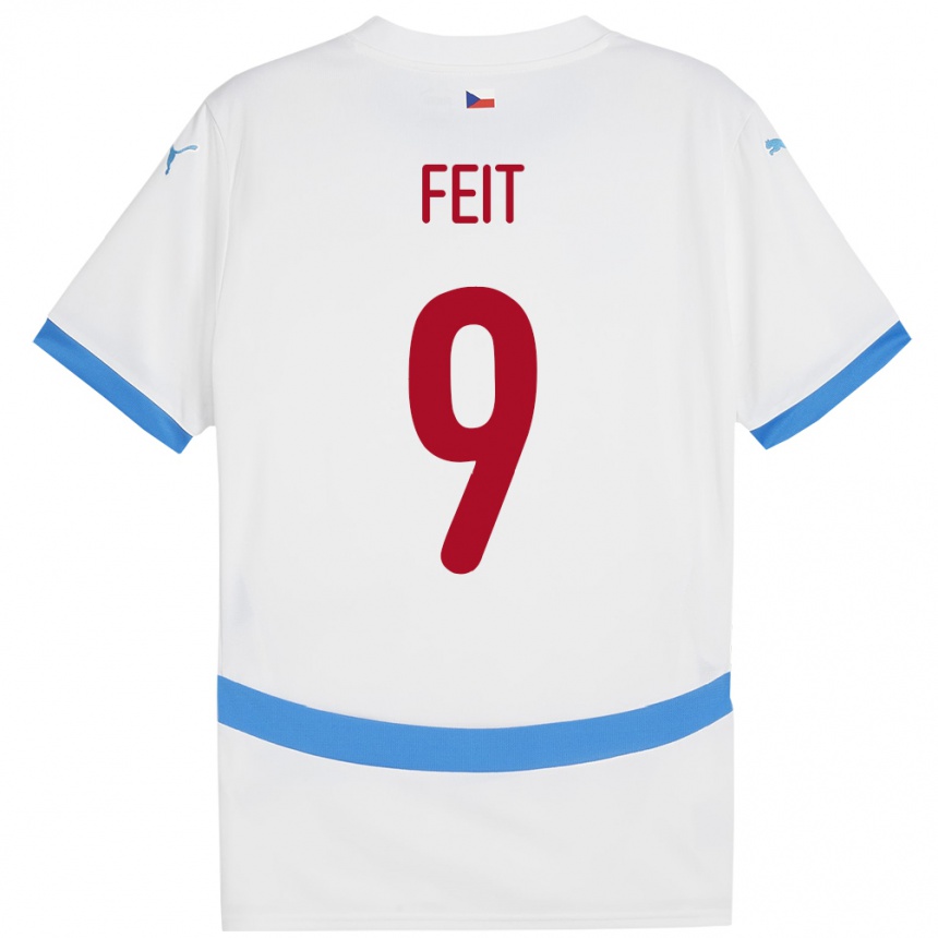 Kids Football Czech Republic Jan Feit #9 White Away Jersey 24-26 T-Shirt Nz