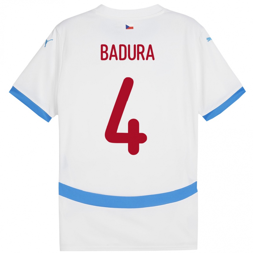 Kids Football Czech Republic Vitezslav Badura #4 White Away Jersey 24-26 T-Shirt Nz