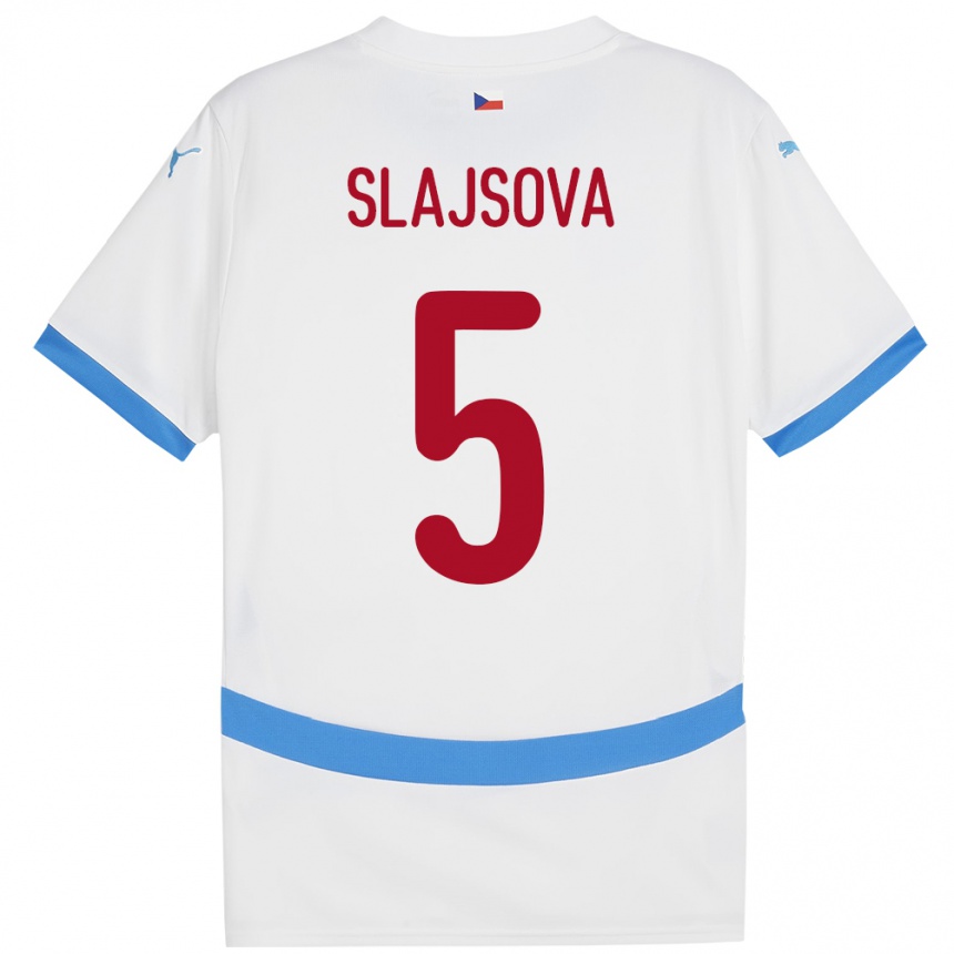 Kids Football Czech Republic Gabriela Šlajsová #5 White Away Jersey 24-26 T-Shirt Nz