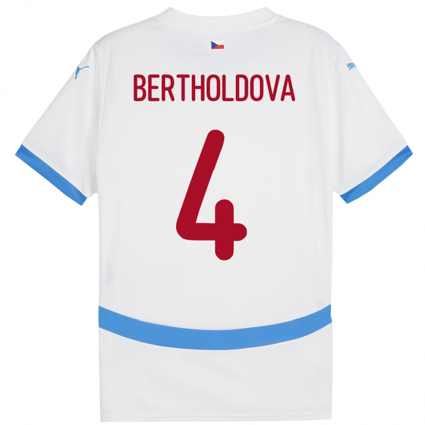 Kids Football Czech Republic Petra Bertholdová #4 White Away Jersey 24-26 T-Shirt Nz