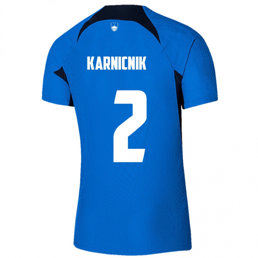 Kids Football Slovenia Zan Karnicnik #2 Blue Away Jersey 24-26 T-Shirt Nz