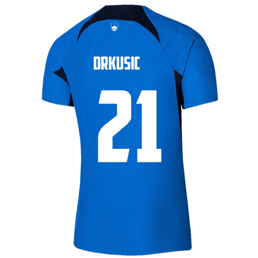 Kids Football Slovenia Vanja Drkusic #21 Blue Away Jersey 24-26 T-Shirt Nz