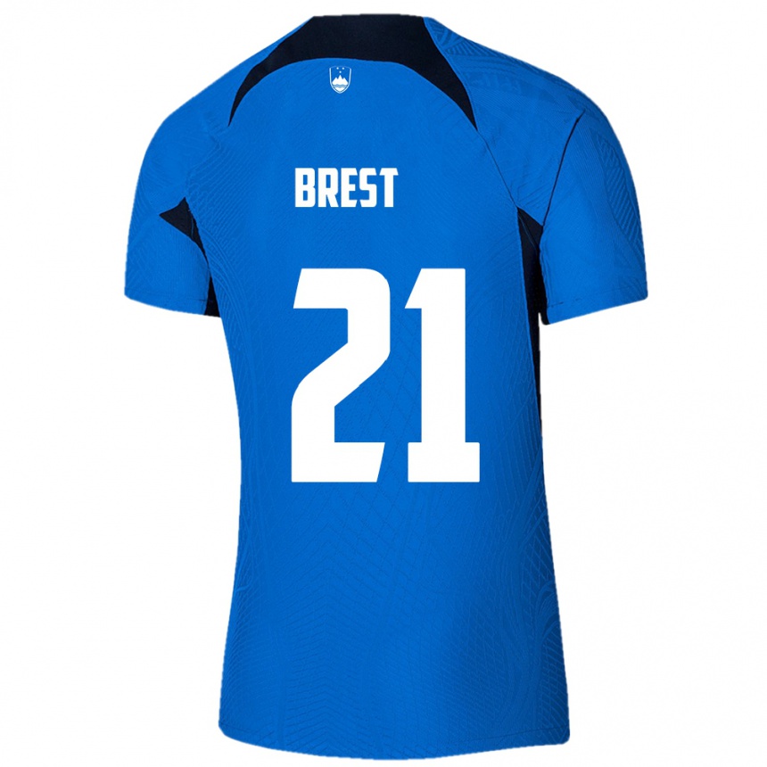 Kids Football Slovenia Marko Brest #21 Blue Away Jersey 24-26 T-Shirt Nz