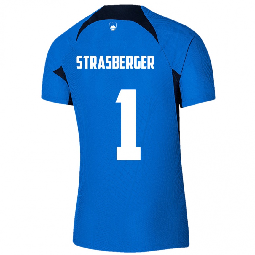 Kids Football Slovenia Tim Strasberger #1 Blue Away Jersey 24-26 T-Shirt Nz