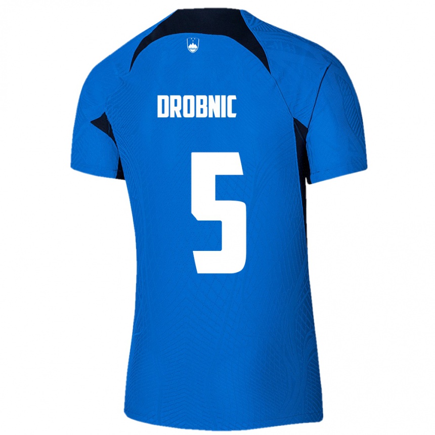 Kids Football Slovenia Dominik Drobnic #5 Blue Away Jersey 24-26 T-Shirt Nz