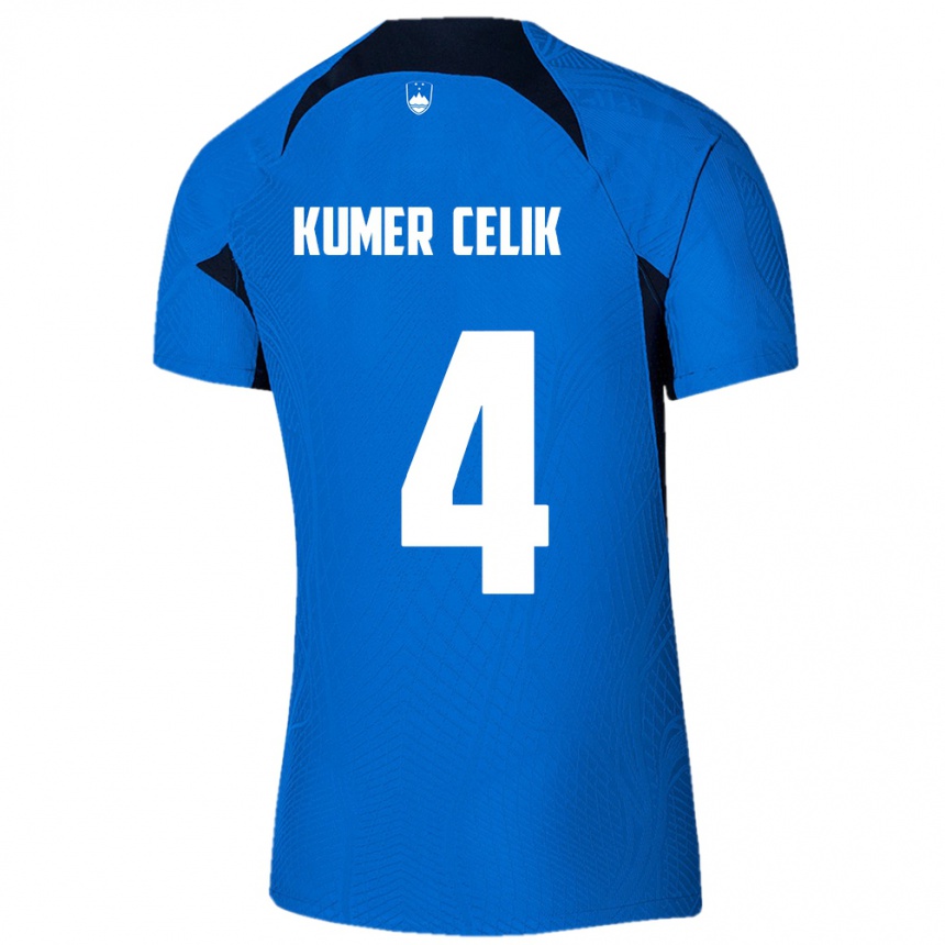 Kids Football Slovenia An Kumer Celik #4 Blue Away Jersey 24-26 T-Shirt Nz