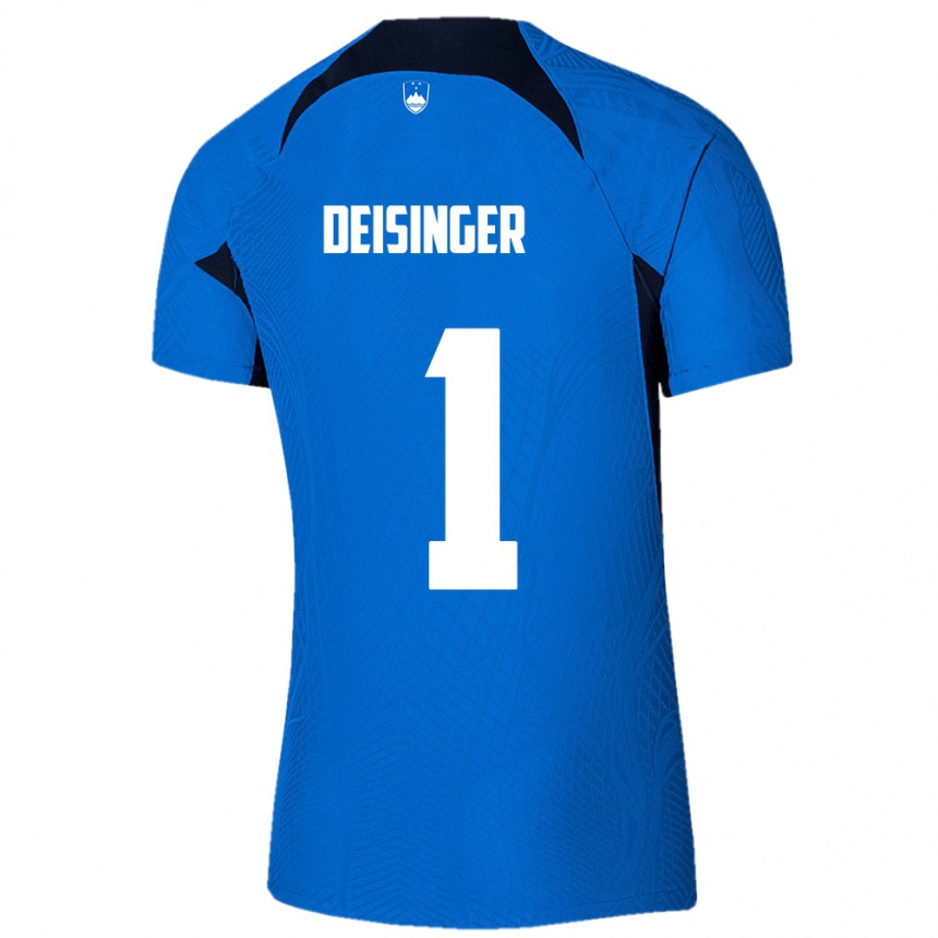 Kids Football Slovenia Nik Deisinger #1 Blue Away Jersey 24-26 T-Shirt Nz