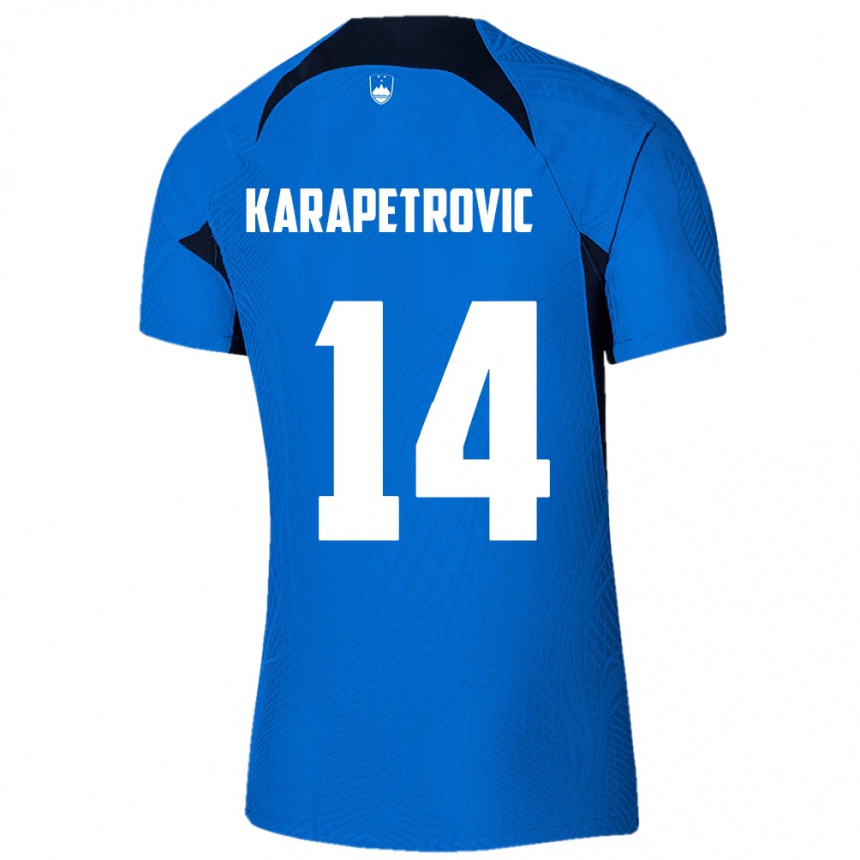 Kids Football Slovenia Luka Karapetrovic #14 Blue Away Jersey 24-26 T-Shirt Nz