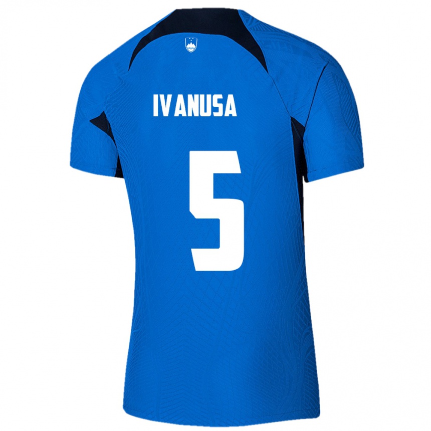 Kids Football Slovenia Lara Ivanuša #5 Blue Away Jersey 24-26 T-Shirt Nz