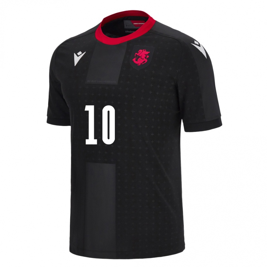 Kids Football Georgia Nikoloz Kvelashvili #10 Black Away Jersey 24-26 T-Shirt Nz