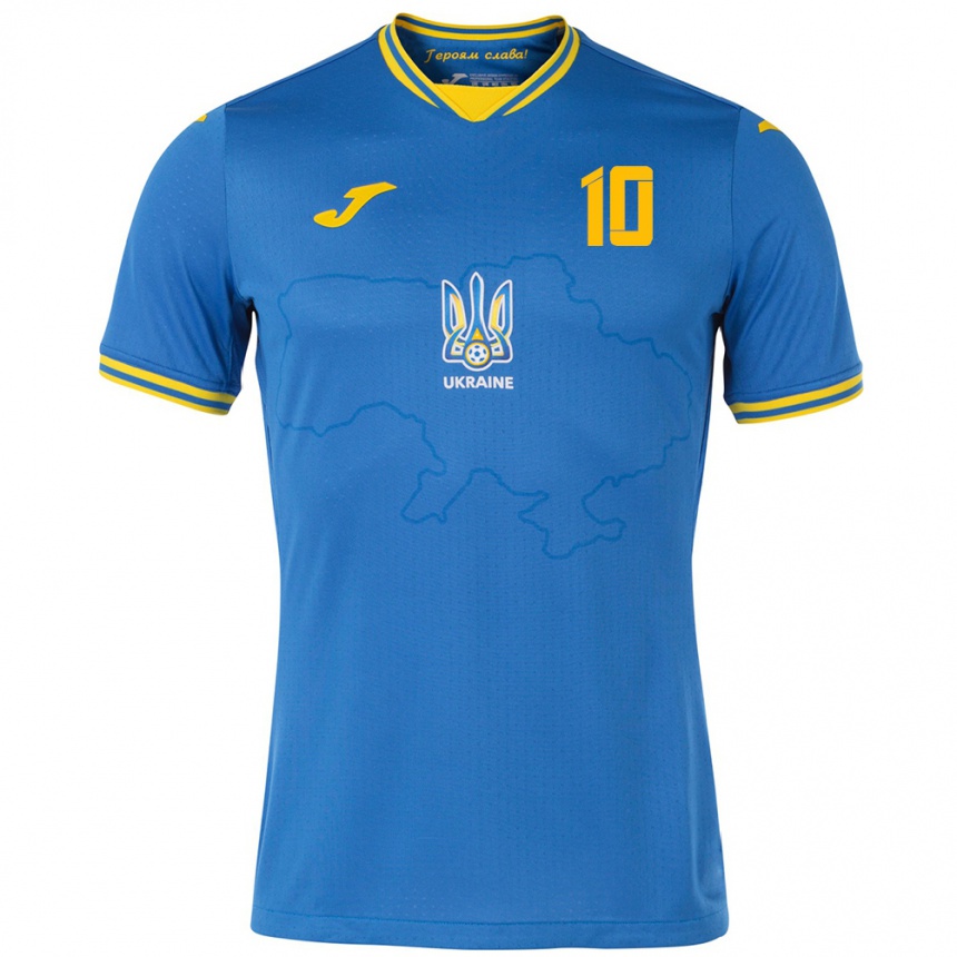 Kids Football Ukraine Polina Yanchuk #10 Blue Away Jersey 24-26 T-Shirt Nz