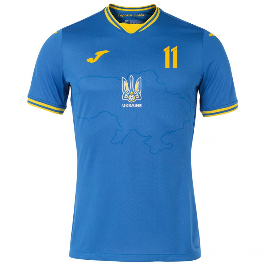 Kids Football Ukraine Oleksiy Kashchuk #11 Blue Away Jersey 24-26 T-Shirt Nz