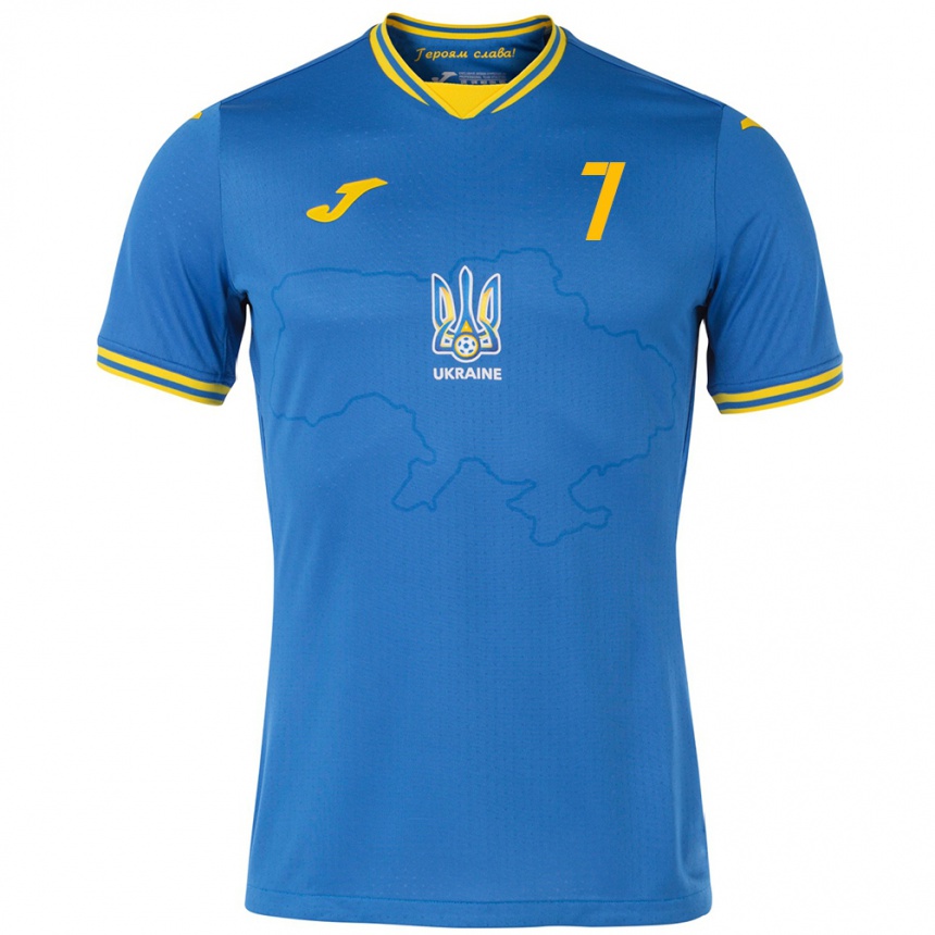 Kids Football Ukraine Oleg Fedor #7 Blue Away Jersey 24-26 T-Shirt Nz