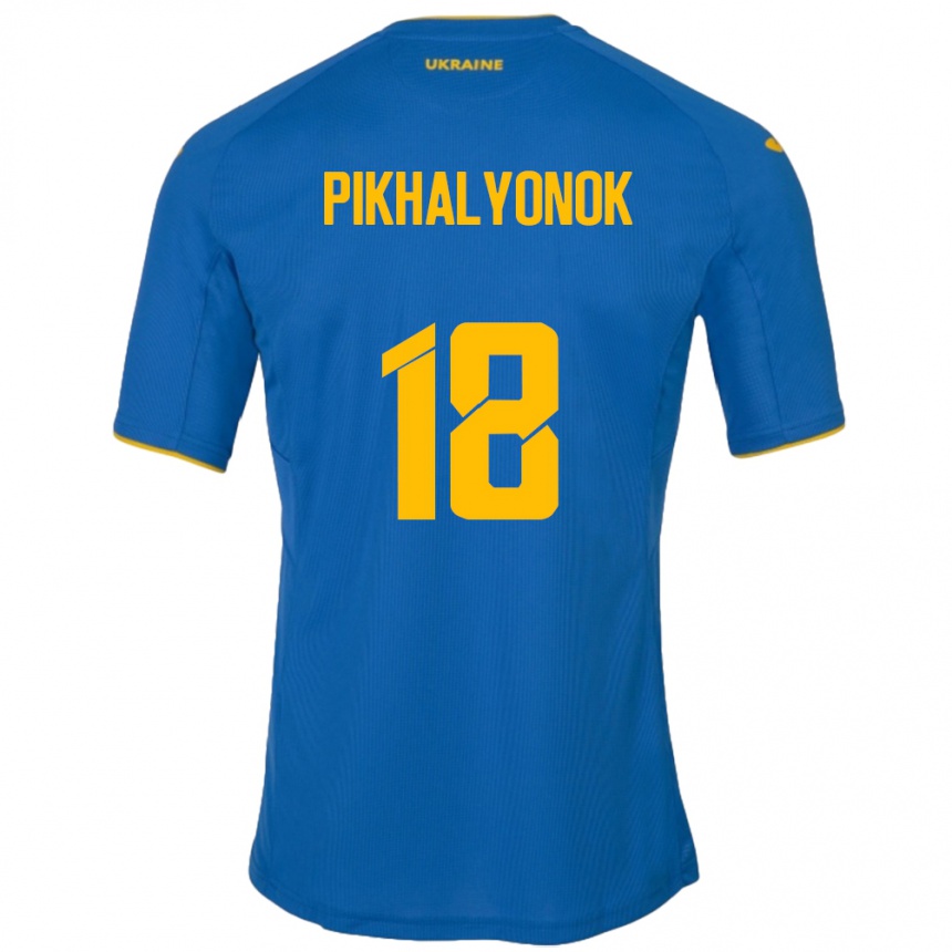 Kids Football Ukraine Oleksandr Pikhalyonok #18 Blue Away Jersey 24-26 T-Shirt Nz