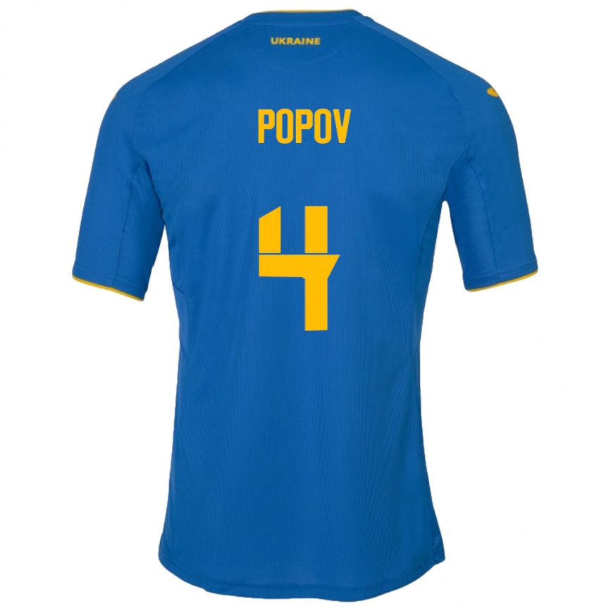 Kids Football Ukraine Denys Popov #4 Blue Away Jersey 24-26 T-Shirt Nz