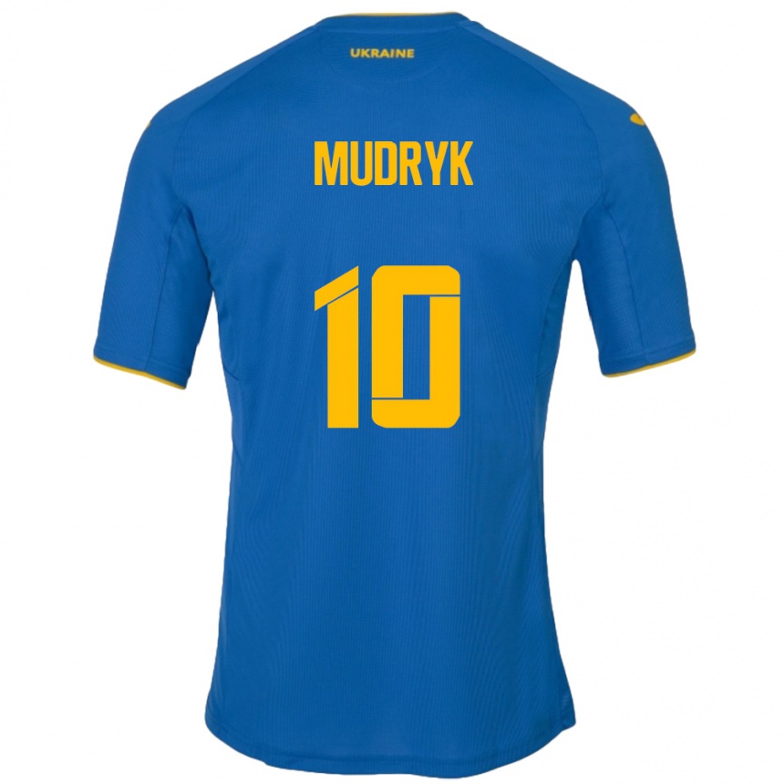 Kids Football Ukraine Mykhaylo Mudryk #10 Blue Away Jersey 24-26 T-Shirt Nz