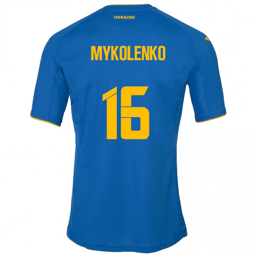 Kids Football Ukraine Vitaliy Mykolenko #16 Blue Away Jersey 24-26 T-Shirt Nz