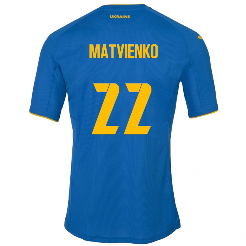 Kids Football Ukraine Mykola Matvienko #22 Blue Away Jersey 24-26 T-Shirt Nz