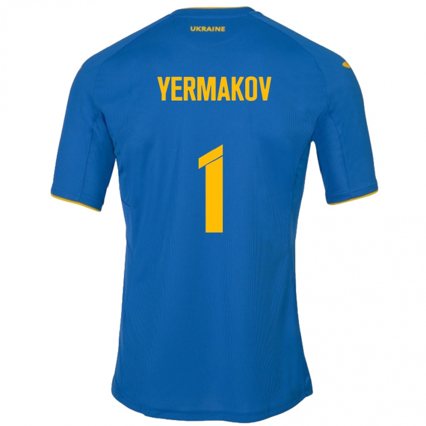 Kids Football Ukraine Georgiy Yermakov #1 Blue Away Jersey 24-26 T-Shirt Nz