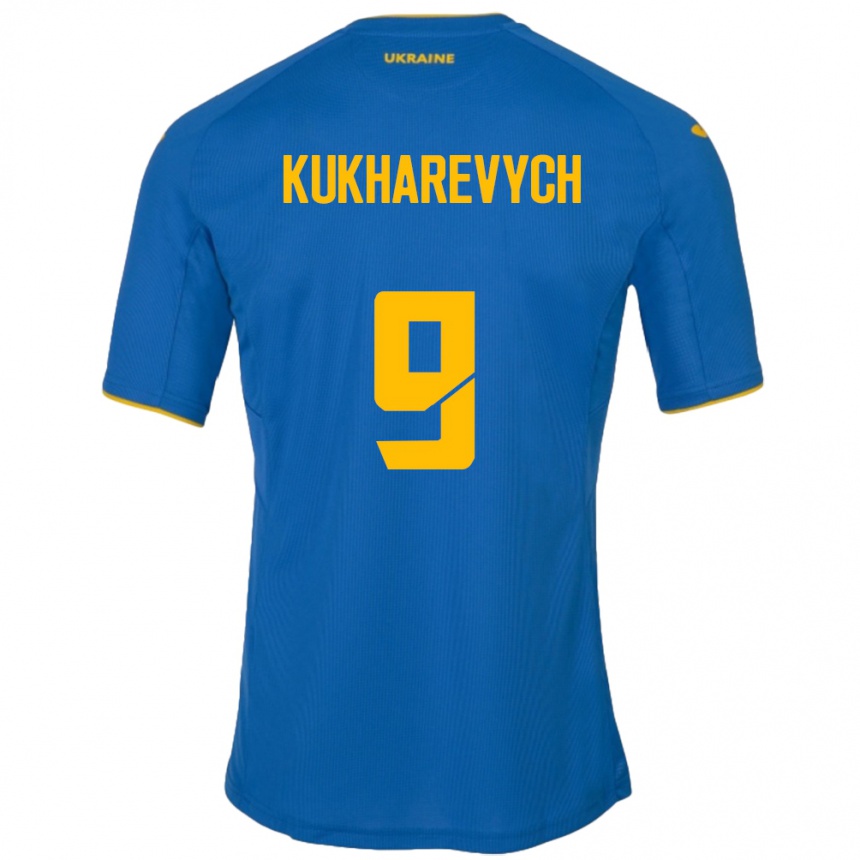 Kids Football Ukraine Mykola Kukharevych #9 Blue Away Jersey 24-26 T-Shirt Nz