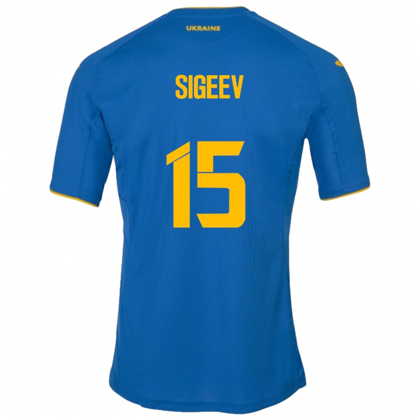 Kids Football Ukraine Kyrylo Sigeev #15 Blue Away Jersey 24-26 T-Shirt Nz