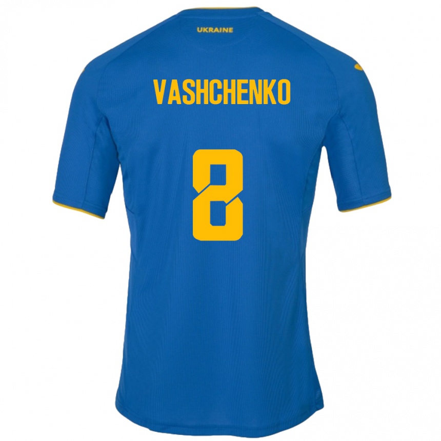 Kids Football Ukraine Daniil Vashchenko #8 Blue Away Jersey 24-26 T-Shirt Nz