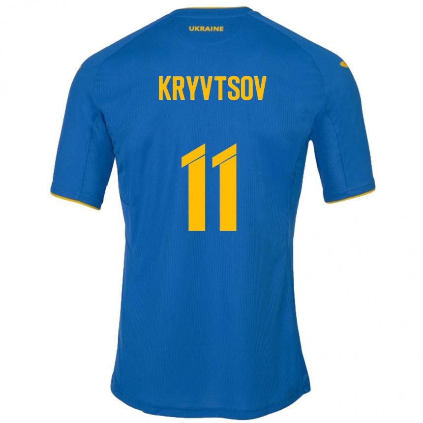 Kids Football Ukraine Nikita Kryvtsov #11 Blue Away Jersey 24-26 T-Shirt Nz