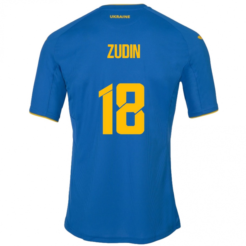 Kids Football Ukraine Dmytro Zudin #18 Blue Away Jersey 24-26 T-Shirt Nz