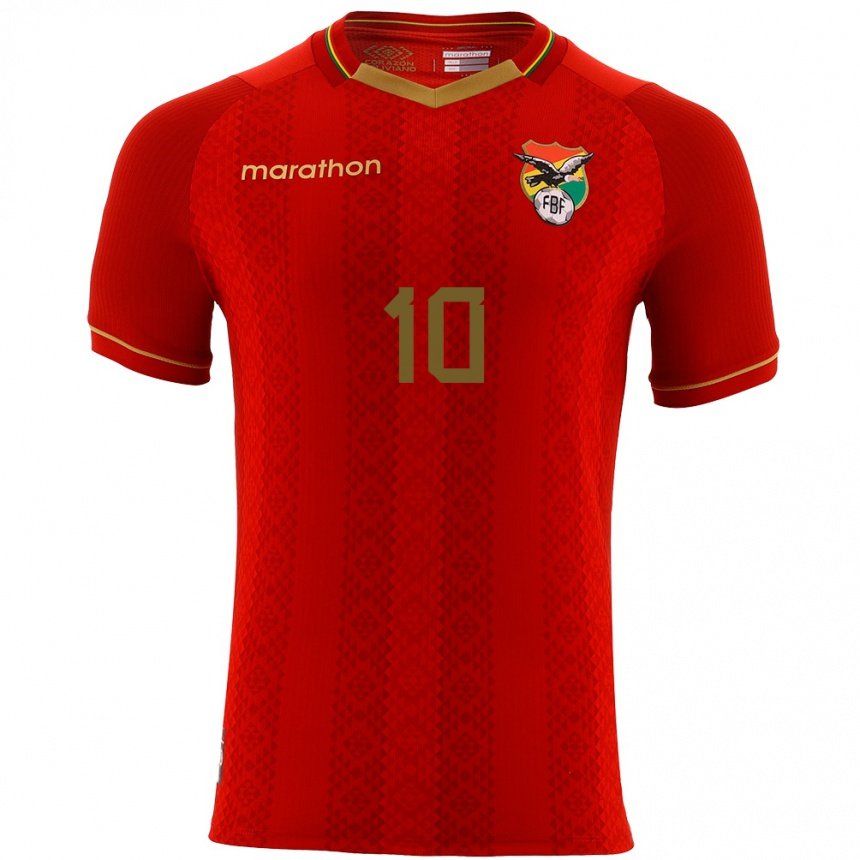 Kids Football Bolivia Ramiro Vaca #10 Red Away Jersey 24-26 T-Shirt Nz