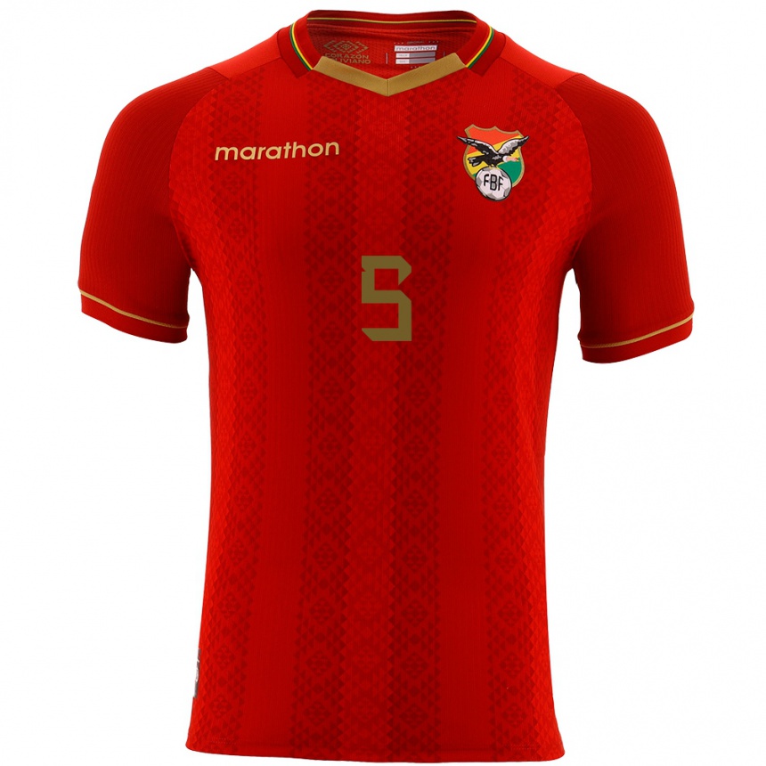 Kids Football Bolivia Adrián Jusino #5 Red Away Jersey 24-26 T-Shirt Nz