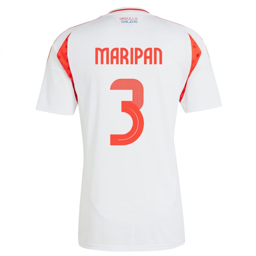 Kids Football Chile Guillermo Maripán #3 White Away Jersey 24-26 T-Shirt Nz