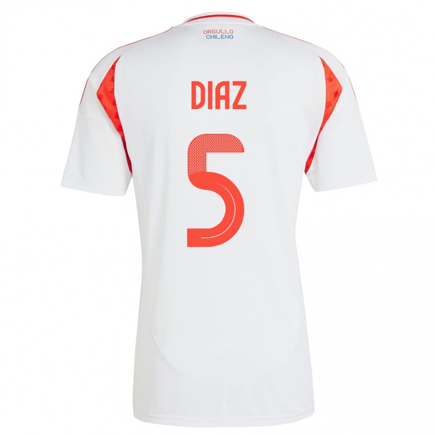 Kids Football Chile Paulo Díaz #5 White Away Jersey 24-26 T-Shirt Nz