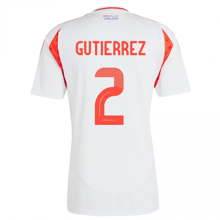 Kids Football Chile Joaquín Gutiérrez #2 White Away Jersey 24-26 T-Shirt Nz