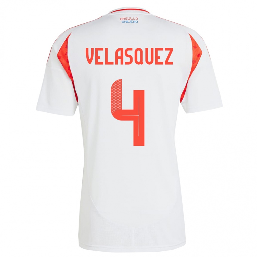 Kids Football Chile Lucas Velásquez #4 White Away Jersey 24-26 T-Shirt Nz