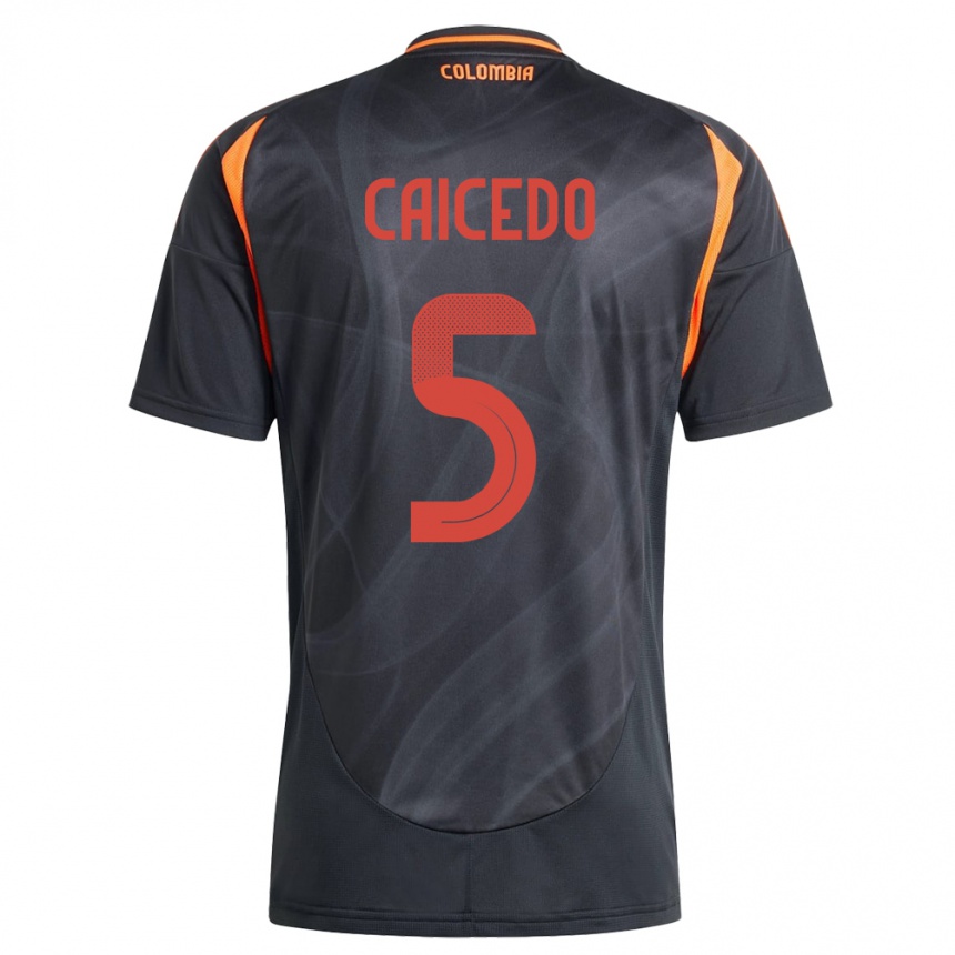 Kids Football Colombia Kelly Caicedo #5 Black Away Jersey 24-26 T-Shirt Nz