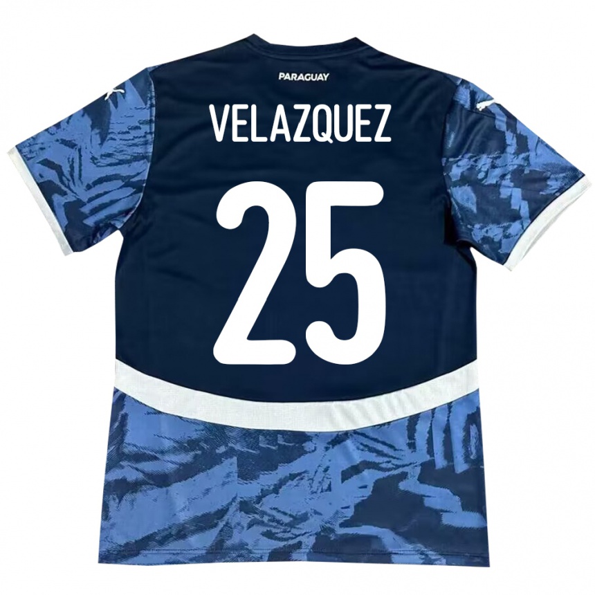 Kids Football Paraguay Gustavo Velázquez #25 Blue Away Jersey 24-26 T-Shirt Nz