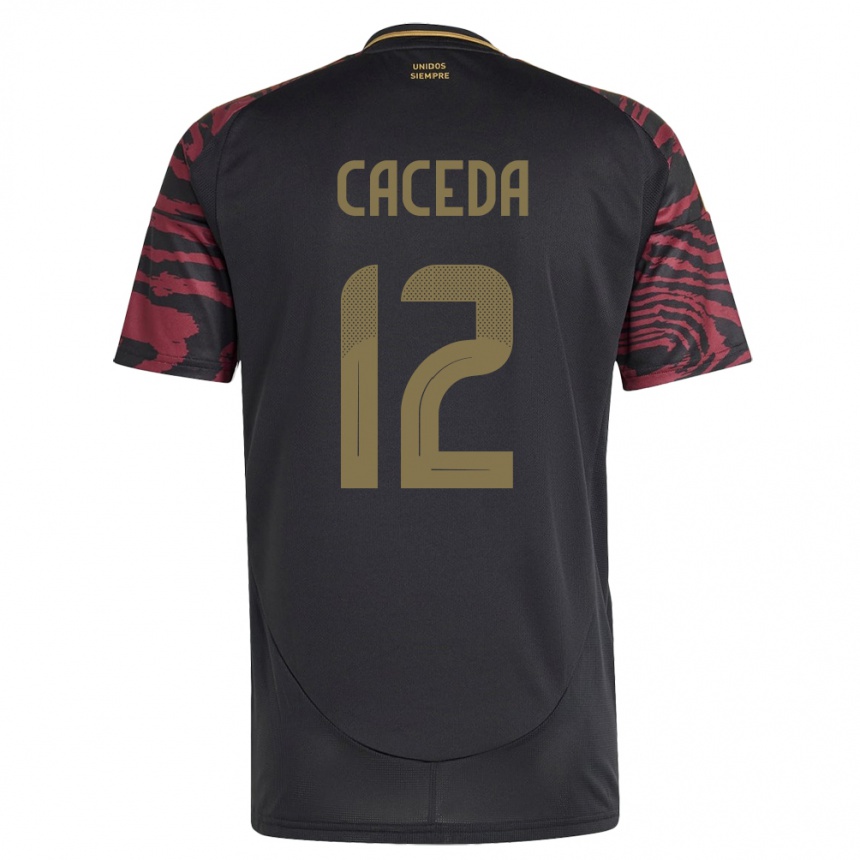 Kids Football Peru Carlos Cáceda #12 Black Away Jersey 24-26 T-Shirt Nz