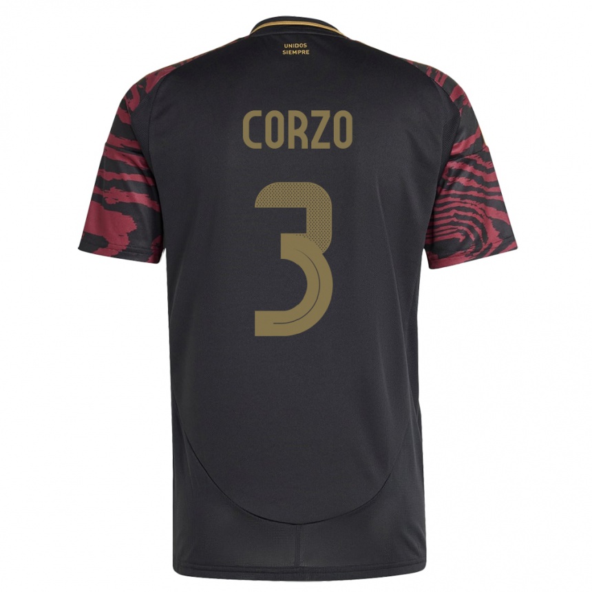 Kids Football Peru Aldo Corzo #3 Black Away Jersey 24-26 T-Shirt Nz