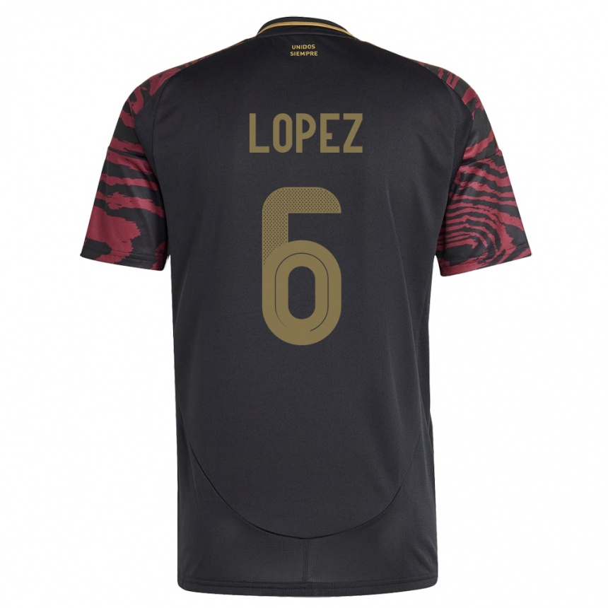 Kids Football Peru Marcos López #6 Black Away Jersey 24-26 T-Shirt Nz