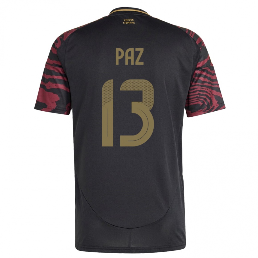 Kids Football Peru Braidy Paz #13 Black Away Jersey 24-26 T-Shirt Nz