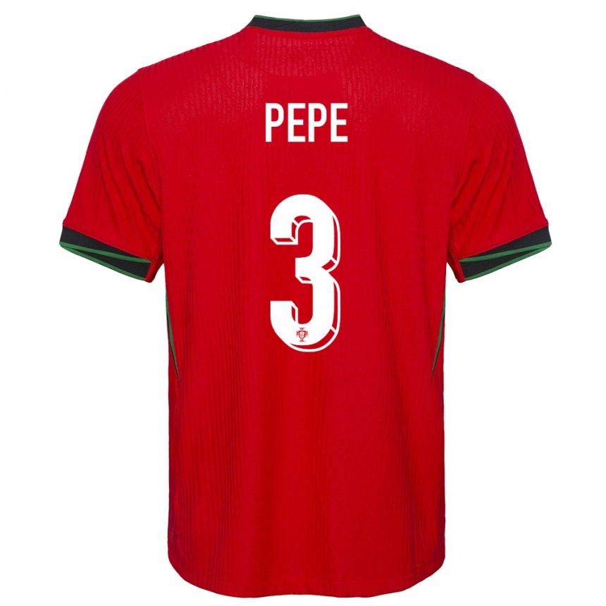 Men Football Portugal Pepe #3 Red Home Jersey 24-26 T-Shirt Nz