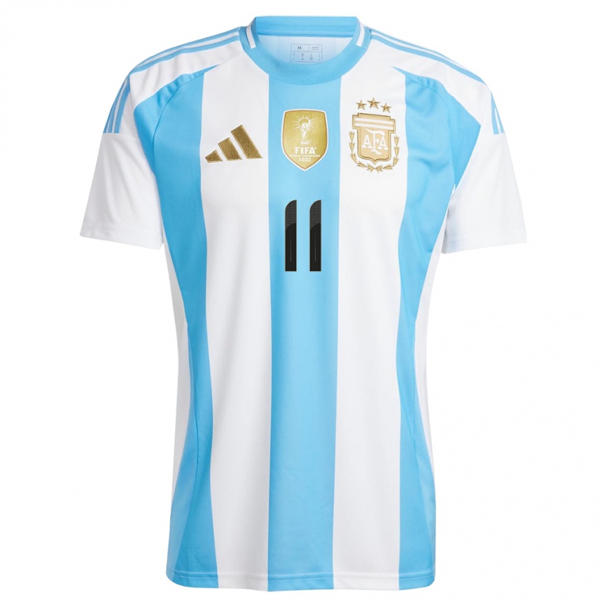 Men Football Argentina Angel Di Maria #11 White Blue Home Jersey 24-26 T-Shirt Nz