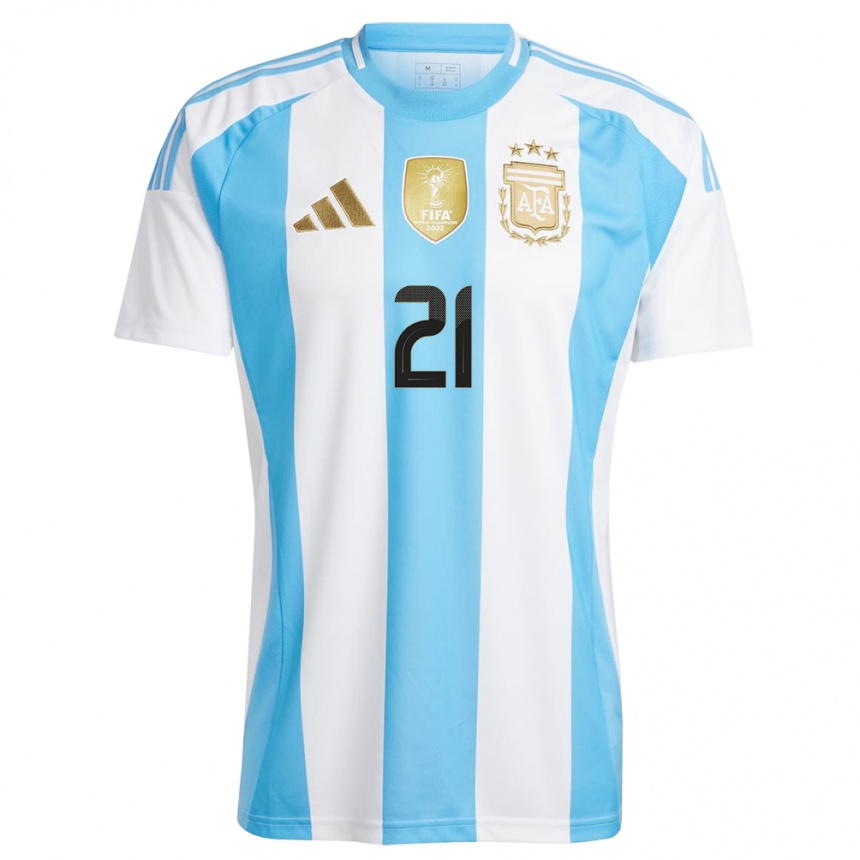 Men Football Argentina Paulo Dybala #21 White Blue Home Jersey 24-26 T-Shirt Nz