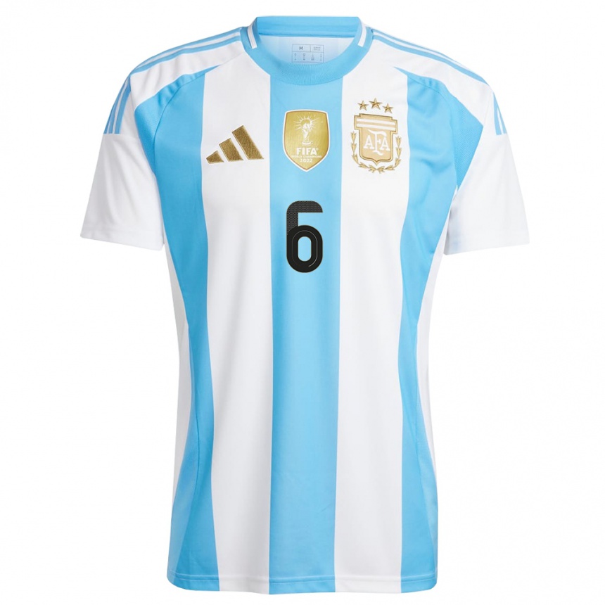 Men Football Argentina German Pezzella #6 White Blue Home Jersey 24-26 T-Shirt Nz