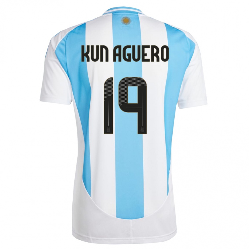 Men Football Argentina Sergio Aguero #19 White Blue Home Jersey 24-26 T-Shirt Nz